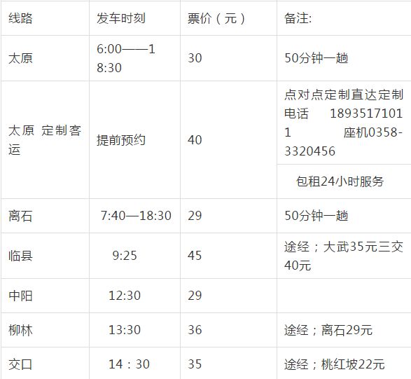 交城汽车站最新时刻表详解